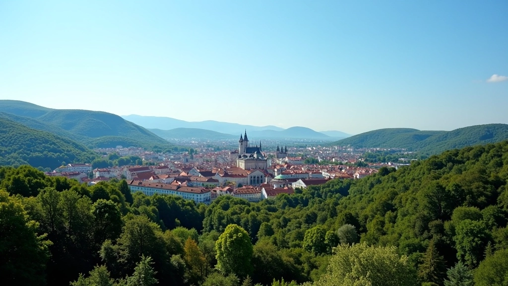 Vzdušný pohled na českou krajinu s historickými městy a turističkými destinacemi