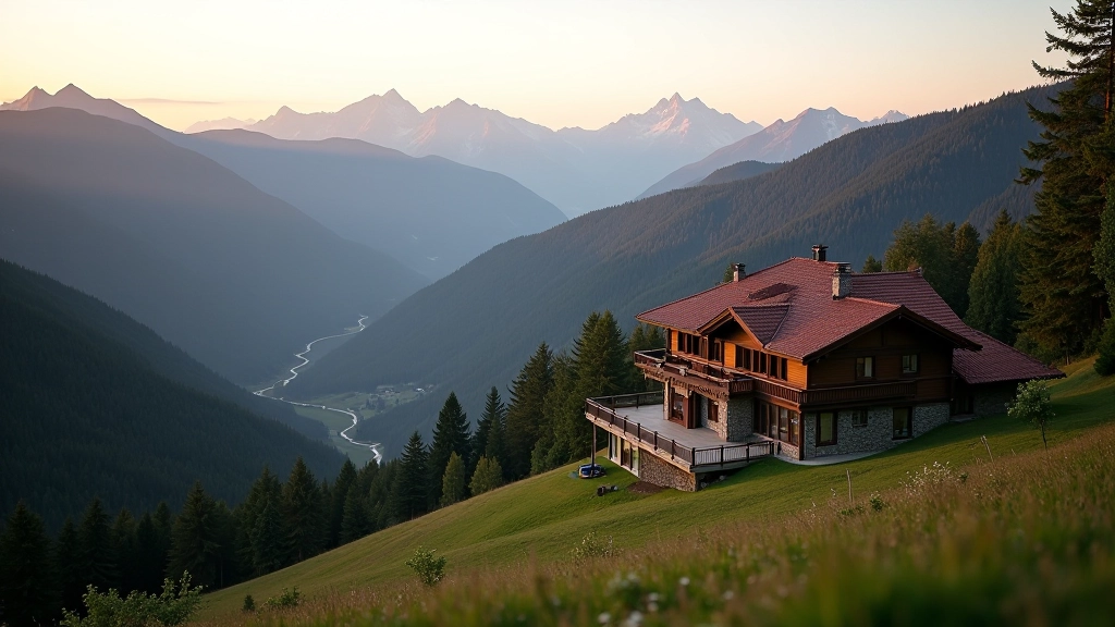 Horská chata v Krkonoších s panoramatickým výhledem na údolí a okolní vrcholy